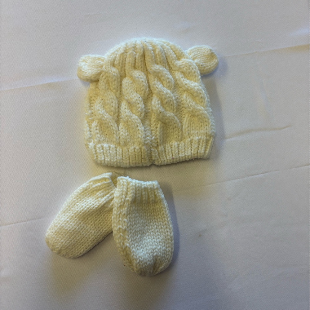 Cozy Cream Knit Hat and Mittens Set for Kids